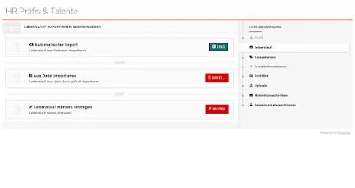 Screenshot: Lebenslauf-Bereich im Bewerbungsformular von Prescreen