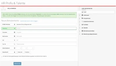 Screenshot: Übersicht des Bewerbungsformulars in Prescreen