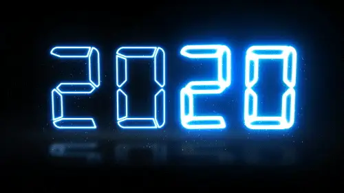 Leuchtende Neonziffern „2020“