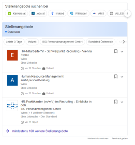 Screenshot Google for Jobs in Österreich April 2021