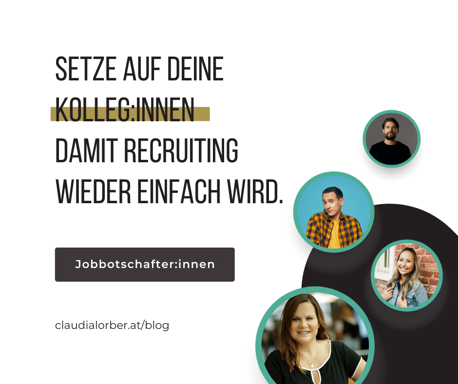 4 Portraits von Menschen Text"Setze auf deine Kolleg:innen, damit Recruiting wieder einfach wird."